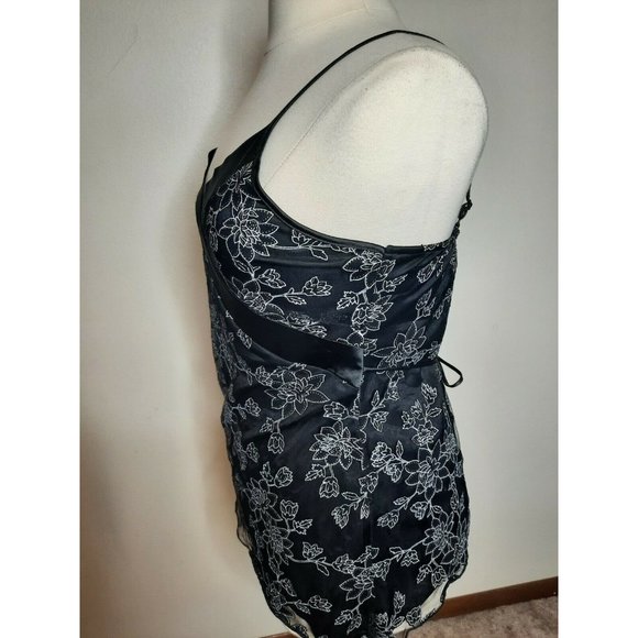 Vtg 90's  Black Satin Chiffon Floral Tank Large - Picture 10 of 11